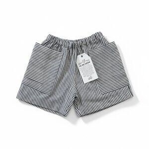 AS WE GROW - SHORT - 100% LINEN - STRIPE BLACK/WHITE - 9-12Y G - NWT